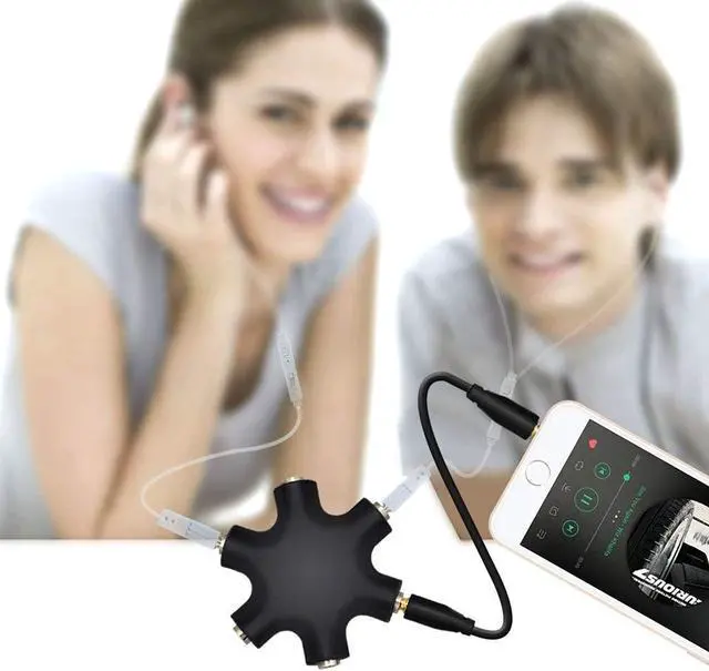 Alt view image 5 of 6 - Headphone Splitter - 5-Jack 3.5mm Audio Stereo Adapter for Headsets, Earbuds, Earphones - 1 Male to 4 Female With Stereo Cable