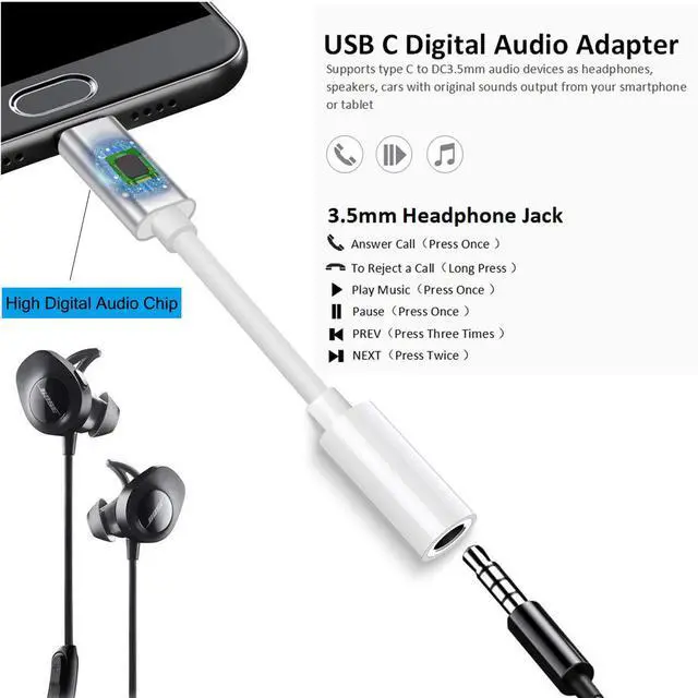 Alt view image 2 of 7 - USB C to 3.5mm Headphone Jack Adapter Compatible with iPhone 17/16/ 15, iPad Pro, Pixel 9 8 7 6 5 4 3 2 XL, Samsung Galaxy S25/ S24/S23 and More
