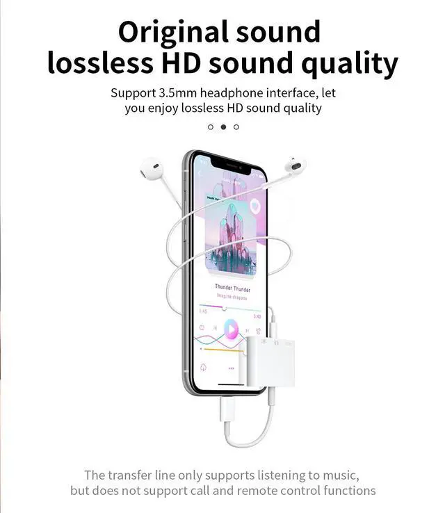 Alt view image 3 of 7 - Compatible for iPhone Headphone Adapter 3.5mm AUX Audio Jack Charger Dongle Earphone Splitter Compatible with Lightning Male to USB Female OTG Power Charging Camera MIDI Connector for ipad