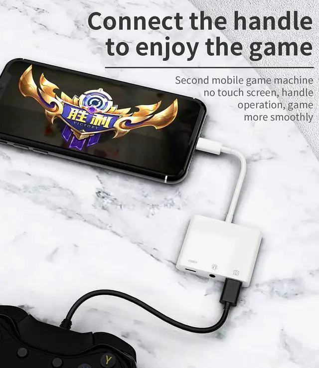 Alt view image 5 of 7 - Compatible for iPhone Headphone Adapter 3.5mm AUX Audio Jack Charger Dongle Earphone Splitter Compatible with Lightning Male to USB Female OTG Power Charging Camera MIDI Connector for ipad