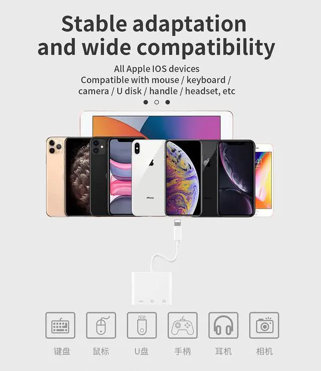 Alt view image 6 of 7 - Compatible for iPhone Headphone Adapter 3.5mm AUX Audio Jack Charger Dongle Earphone Splitter Compatible with Lightning Male to USB Female OTG Power Charging Camera MIDI Connector for ipad