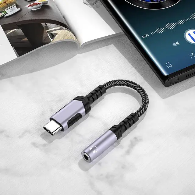 Alt view image 5 of 7 - USB C to 3.5mm Audio Headphones Adapter for Samsung S26 S25 S24 S23 S22 S21 S20 Plus for Galaxy Note 20 Ultra, DAC Type C to Aux Earphones Dongle for iPhone 17 17e Air 16 16e 15 Pro Max Grey