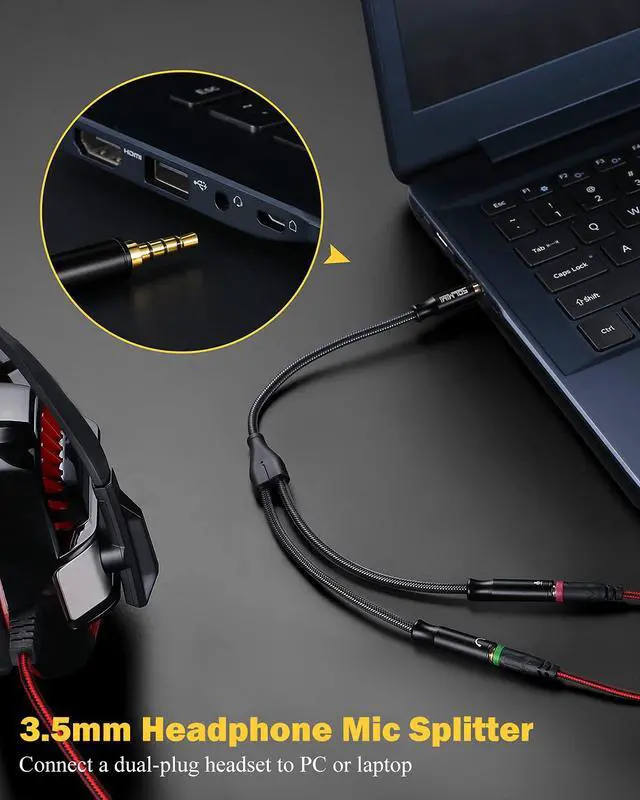 Alt view image 2 of 7 - Headphone Mic Splitter, 3.5mm TRRS Splitter with Separate Headphone and Mic Jack, 3.5mm Combo Audio Adapter 2 Female to 1 Male Compatible to Xbox One Smartphone PC Tablet Ps4 Gaming-10 inch