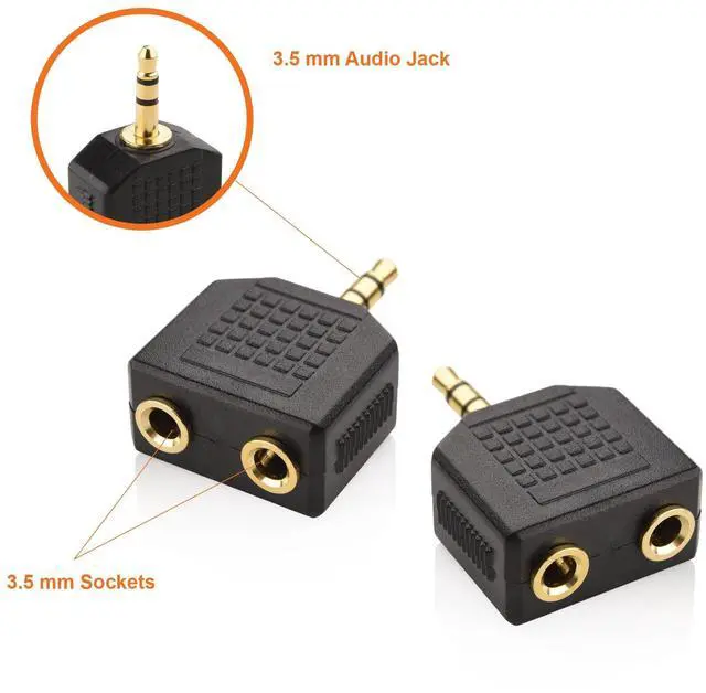 Alt view image 2 of 6 - 3.5mm Headphone Y Splitter, 1 Male to 2 Female Jacks, 2-Pack, Share Audio