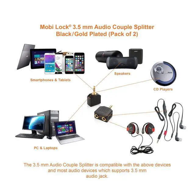 Alt view image 5 of 6 - 3.5mm Headphone Y Splitter, 1 Male to 2 Female Jacks, 2-Pack, Share Audio