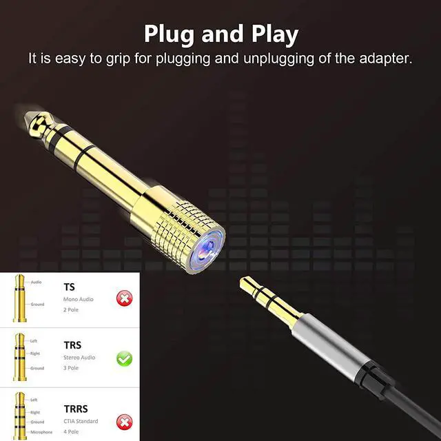 Alt view image 3 of 6 - 6.35mm (1/4 inch) Male to 3.5mm (1/8 inch) Female Stereo Audio Headphone TRS Jack Cable Converter,Gold Plated Copper 2 Pack