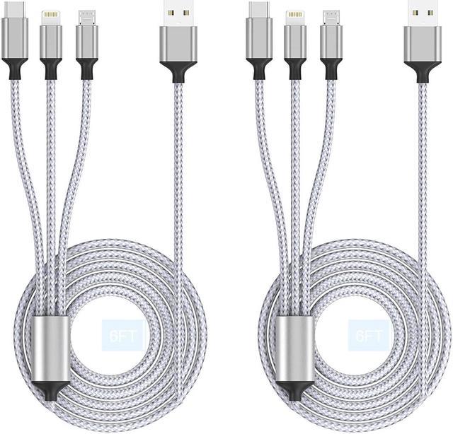 Multi Charging Cable, Multi Charger Cable Nylon Braided Multiple USB Cable  Universal 3 In 1 Charging Cord Adapter with Type-C, Micro USB Port  Connectors for Cell Phones and More 