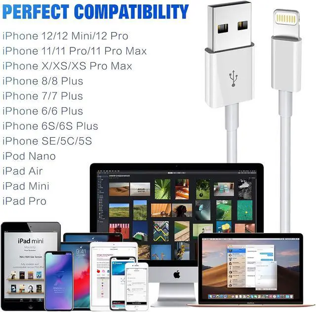 Alt view image 6 of 6 - iPhone Charger 3Pack Apple MFi Certified Apple Charger 6FT, Lightning Cable 6FT Compatible with iPhone 14/13 /12 Mini Pro Max SE 11 Xs Max XR X 8 7 6 Plus 5S iPad Pro