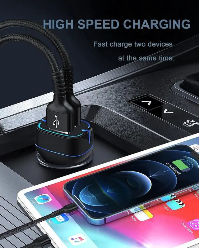 Alt view image 6 of 7 - Car Phone Charger Lightning Cable Fast Charging Cargador for iPhone 14 13