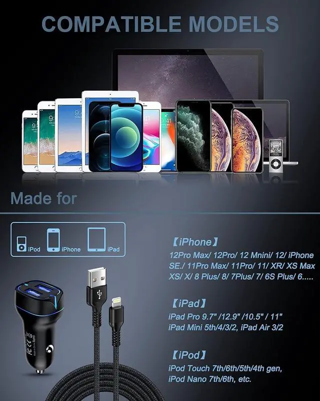 Alt view image 7 of 7 - Car Phone Charger Lightning Cable Fast Charging Cargador for iPhone 14 13
