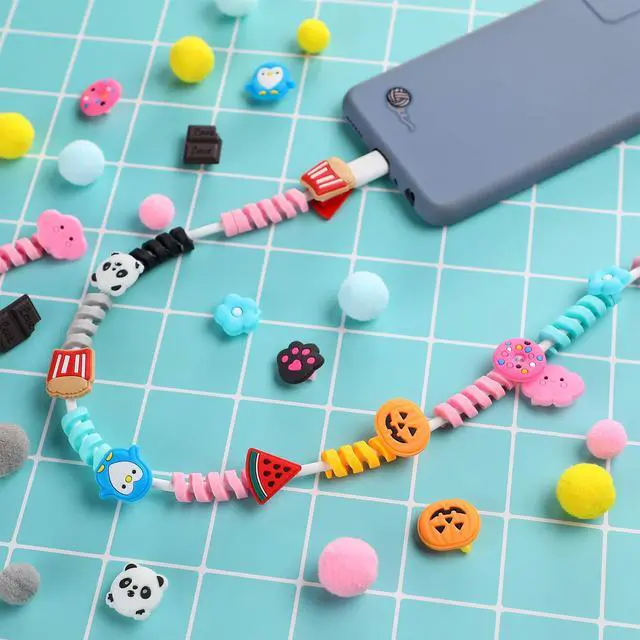 Alt view image 7 of 7 - 40 Pieces Colorful Cartoon Charger Cable Protectors USB Charger Saver Silicone Buddies Flexible Cable Wire Protectors Cute for Most Cellphone Data Lines Chargers Accessory, Various Styles
