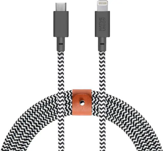 Alt view image 12 of 12 - Native Union Belt Cable XL - 10ft Ultra-Strong Reinforced Durable USB-C to Lightning [MFi Certified] Charging Cable with Leather Strap for iPhone/iPad (Zebra)