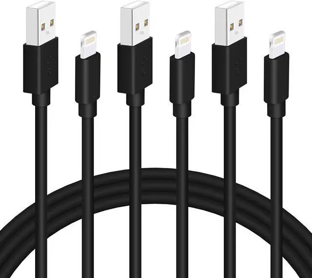 Main image of Black iPhone Charger Cable, 3-Pack 3FT MFi Certified Fast Charging Cord Data Sync Lightning to USB-A Cable Compatible with iPhone14/13/12/ Mini/Pro/Max/ 11/ XS/XR/SE/ 8/7/ 6/ Plus/iPad/AirPods