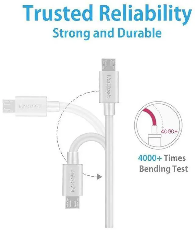 Alt view image 6 of 7 - 10ft / 3.0m Premium Extra Long Micro USB Cable High Speed USB 2.0 A Male to Micro B for Samsung, HTC, Sony,Motorola,LG, Google, Nokia and More (White)