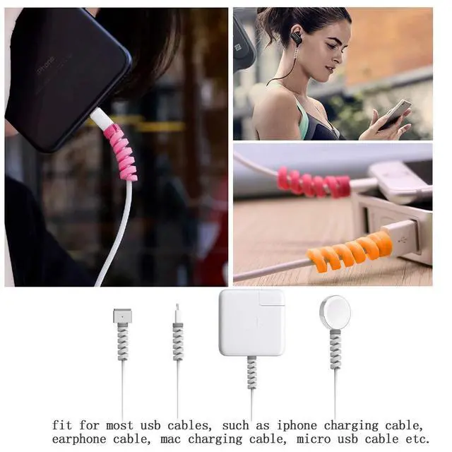 Alt view image 6 of 7 - 36 PCS Cable Protectors for iPhone iPad Charger End Cord Savers with 2 Desk Cable Clips, VIWIEU Spiral USB Wire Protector for Headphone MacBook Laptop Earphone Cell Phone Cute Cable Wrap Accessories