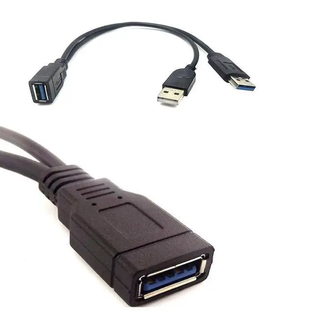 Alt view image 3 of 7 - Black USB 3.0 Female to Dual USB Male Extra Power Data Y Extension Cable Splitter Adapter for 2.5" Mobile Hard Disk