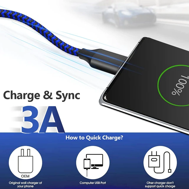 Alt view image 2 of 7 - USB Type C Charger Cable 10ft 3 Pack, USB A to USB C Fast Charging Cord Compatible with iPhone 16 15 Pro Max Samsung Galaxy S24 S23 S22 S21 S20 S10, Android Cell Phones and More- Black Blue Red