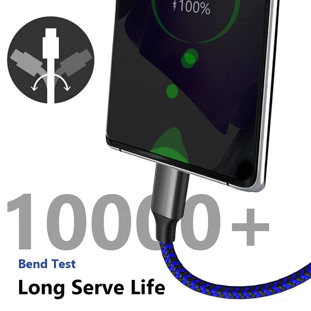 Alt view image 4 of 7 - USB Type C Charger Cable 10ft 3 Pack, USB A to USB C Fast Charging Cord Compatible with iPhone 16 15 Pro Max Samsung Galaxy S24 S23 S22 S21 S20 S10, Android Cell Phones and More- Black Blue Red