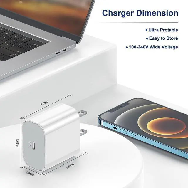 Alt view image 2 of 7 - DIXSG for Phone 16 15 Charger and 6ft Type C to C Cable Cord Long,20W USB C Fast Charging Block Plug for Phone 16 Pro Max/16/15 Pro Max/15 Plus/15/iPad Air/Mini/AirPods/Power Adapter