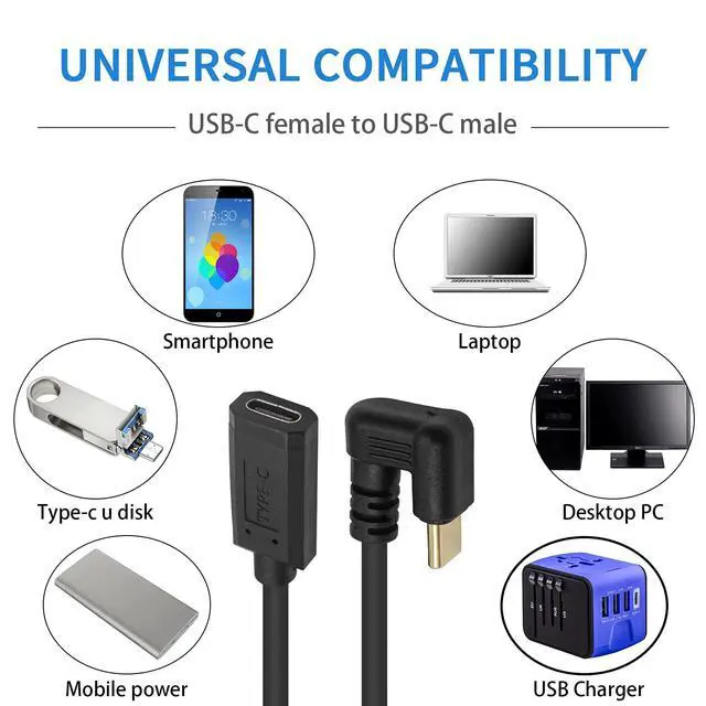 Alt view image 3 of 7 - Vszerda USB C Extension Cable Short, U Shape 180 Degree Type C Extender, 10Gbps 3A Fast Charging USB 3.1 Type C Male to Female Extension Cable for Smartphone, MacBook Pro, 1ft/30cm
