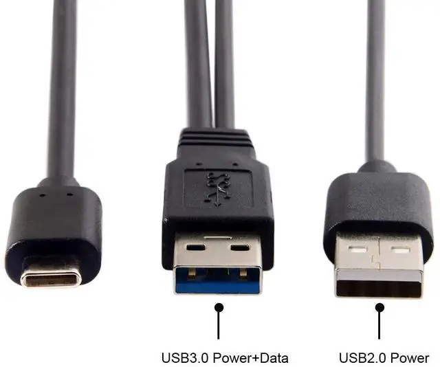 Alt view image 2 of 7 - Vszerda Type-C USB-C to USB 3.0 Male & USB 2.0 Dual Data Y Cable for Laptop & Hard Disk 60cm