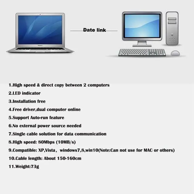 Alt view image 6 of 6 - USB 2.0 High Speed Laptop USB to USB PC Data File Transfer Cable Link Direct Copy Between 2 Computers for XP,Vista,Windows7,8 (32/64 bit),win10