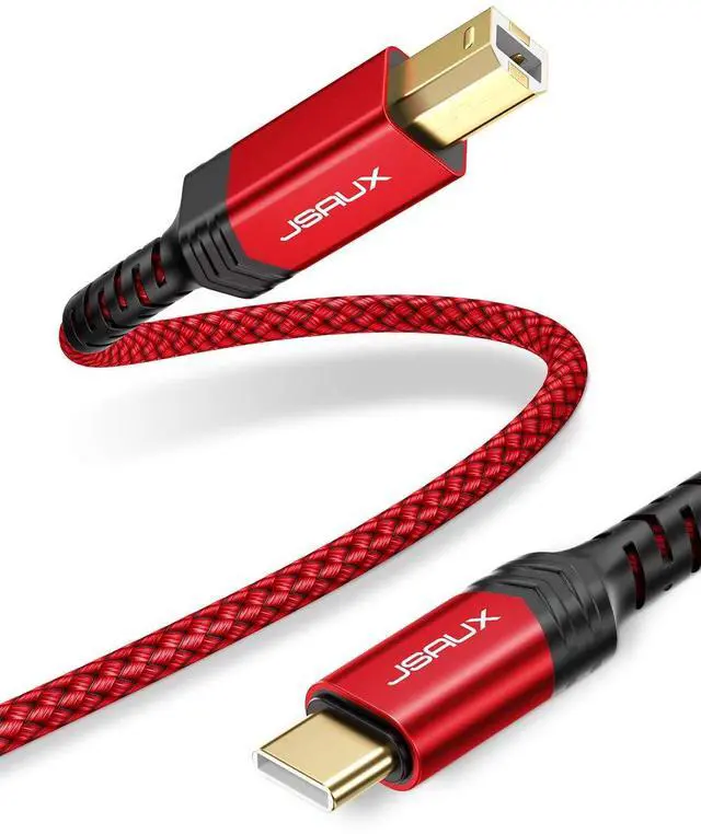 Main image of USB B to USB C Cable 10ft, USB C Printer Cable Compatible with MacBook Pro, HP, Epson, Canon, Brother, Lexmark, Xerox Printers and Scanner-Red