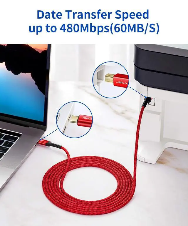 Alt view image 3 of 7 - USB B to USB C Cable 10ft, USB C Printer Cable Compatible with MacBook Pro, HP, Epson, Canon, Brother, Lexmark, Xerox Printers and Scanner-Red