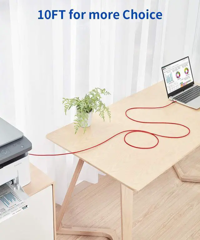 Alt view image 5 of 7 - USB B to USB C Cable 10ft, USB C Printer Cable Compatible with MacBook Pro, HP, Epson, Canon, Brother, Lexmark, Xerox Printers and Scanner-Red