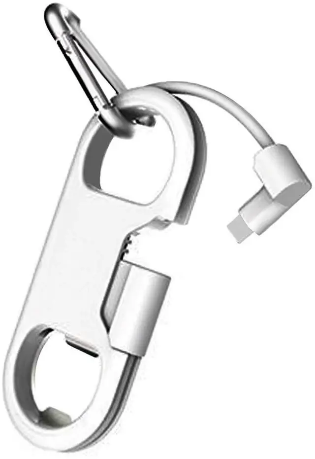 Main image of iPhone Charge Lightning Cable + Keychain + Bottle Opener + Aluminum Carabiner,Portable Multifunction Keychain Bottle Opener USB Charging Cord Short Cable for iPhone X/8/7/6S,Gift for Men Women(White)