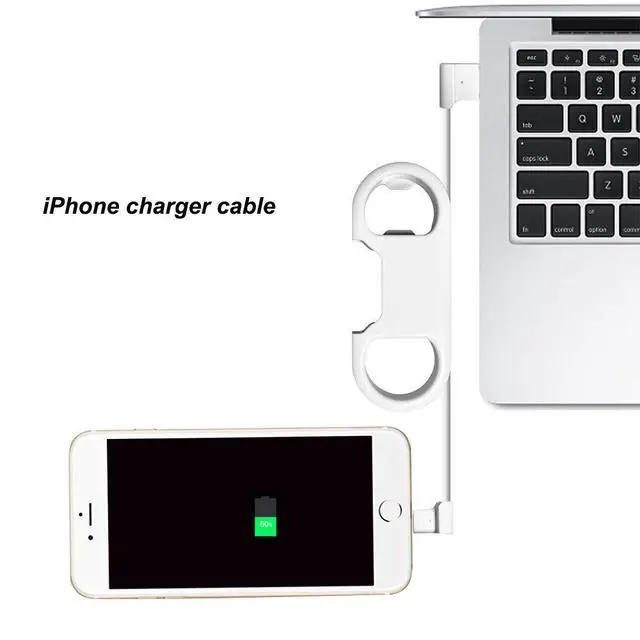 Alt view image 3 of 7 - iPhone Charge Lightning Cable + Keychain + Bottle Opener + Aluminum Carabiner,Portable Multifunction Keychain Bottle Opener USB Charging Cord Short Cable for iPhone X/8/7/6S,Gift for Men Women(White)