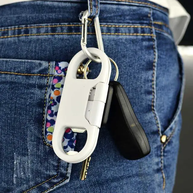 Alt view image 6 of 7 - iPhone Charge Lightning Cable + Keychain + Bottle Opener + Aluminum Carabiner,Portable Multifunction Keychain Bottle Opener USB Charging Cord Short Cable for iPhone X/8/7/6S,Gift for Men Women(White)