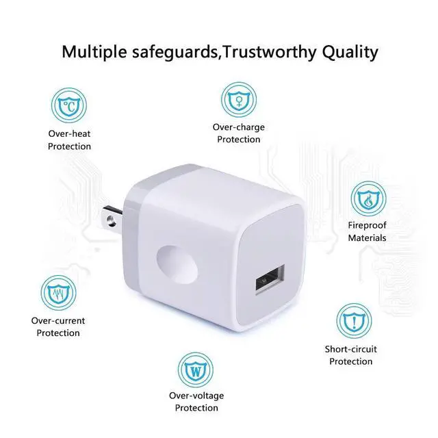 Alt view image 3 of 7 - Charging Block for iPhone,Charger Box,USB Cube, NonoUV 10-Pack Single Port Wall Charger 1A/5V USB Outlet Plug Adapter Power Bricks for iPhone 16e 16 15 14 13 12 11 Pro SE XR XS X 8 7 6, iPad, Samsung