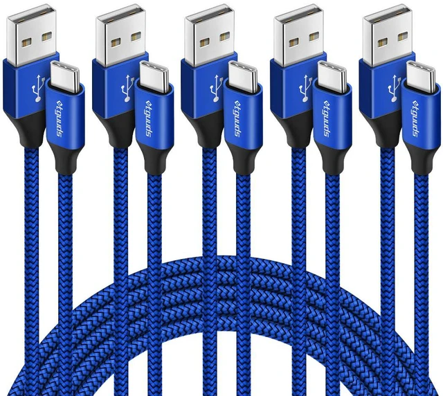 Main image of USB A to USB C Cable, 5-Pack (3/3/6/6/10 ft) Fast Charging Type C | Charger Cord USBC for iPhone 17 16 15 Pro Max Plus Air, Samsung Galaxy S26 S25 S24 S23 S22 S21 S20 A56 A17 A16, Moto, Blue