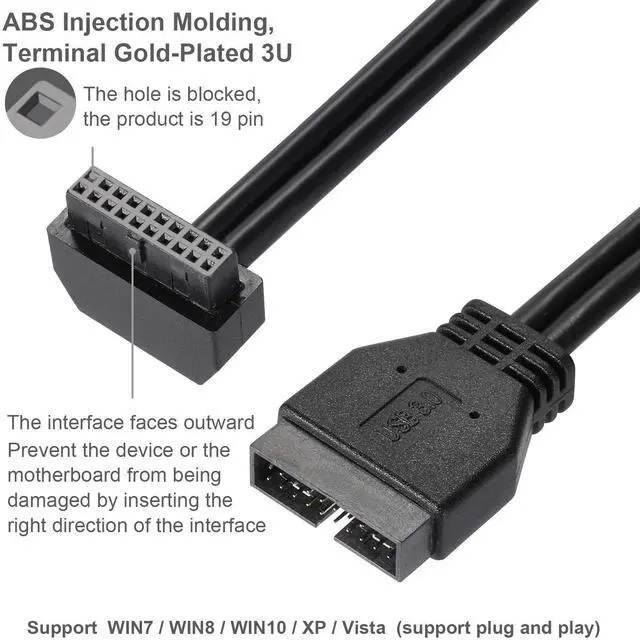 Alt view image 3 of 6 - USB Extension Cable USB 3.0 Motherboard Front 19 Pin Male to Female Extension Cable High Speed Connection (The Interface Faces Outward)
