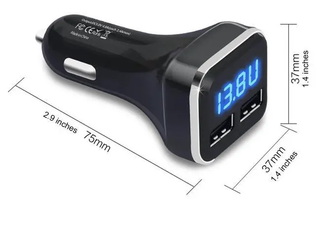 Alt view image 3 of 7 - 4.8A 24W Dual USB Car Charger Volt Meter Car Battery Monitor with LED Voltage & Amps Display, Cigarette Lighter Adapter, Compatible with iPhone 15 Pro Max Plus 14 Samsung Galaxy S24 iPad Pro
