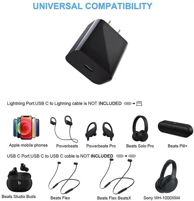 Alt view image 7 of 7 - USB-C 20W Charging Block Charger Adapter for Beats Earbuds, Beats Solo 4, Studio Pro(x Kim Kardashian),Studio Buds+, Flex, Fit Pro,Solo Buds, Pill 2024 Wireless Speaker Earphones Headphone Accessories