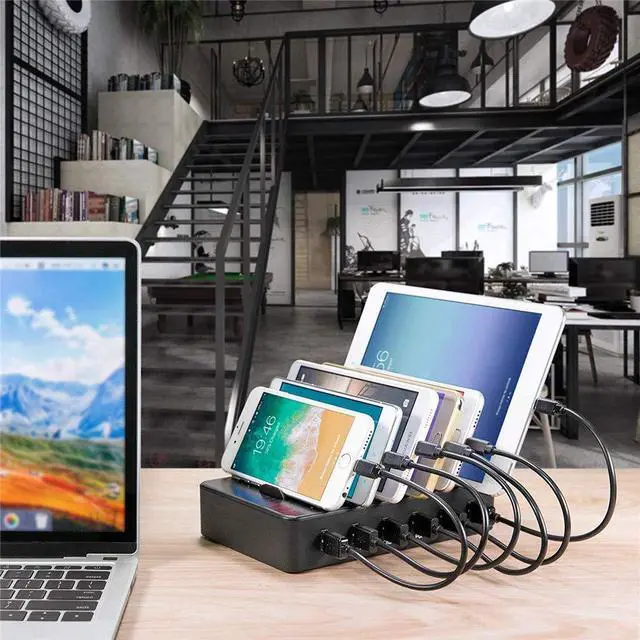 Alt view image 5 of 6 - Charging Station for Multiple Devices,50W 6 USB Ports Family Charger Compatible with Apple iPhone iPad and Android Phone and Tablet