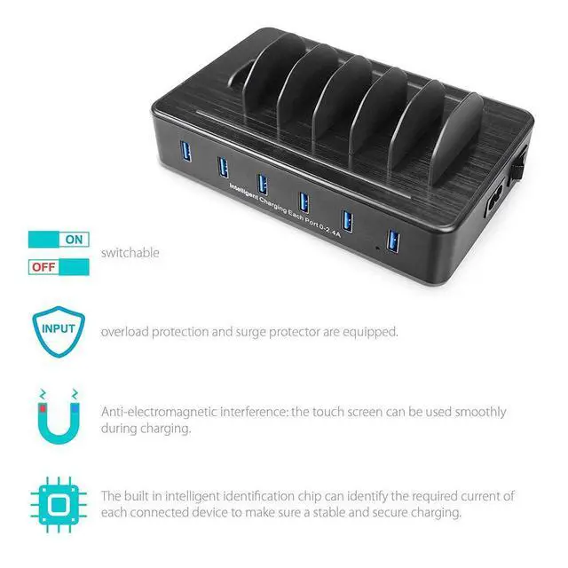 Alt view image 3 of 6 - Charging Station for Multiple Devices,50W 6 USB Ports Family Charger Compatible with Apple iPhone iPad and Android Phone and Tablet