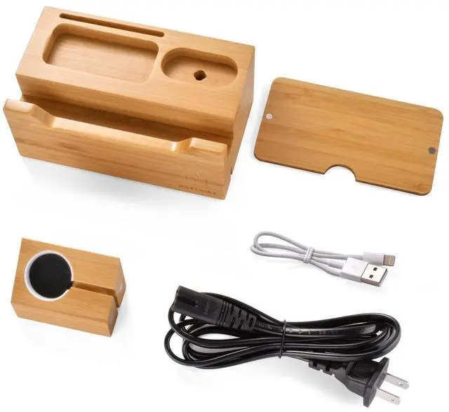 Alt view image 6 of 7 - Charging Station for Apple Watches, iPhones, Air Pod Apple Watch Charger Stand Air Pods Charging Dock Bamboo Wood Charging Station with 3 USB Power Ports