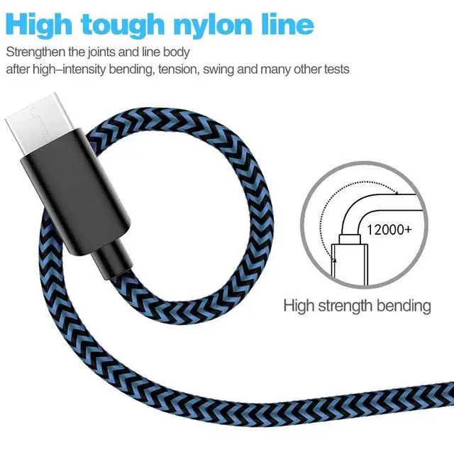 Alt view image 3 of 7 - 5Pack (3/3/6/6/10FT) Fast Charging 3A USB-C to USB-A Cable Rapid Charger Quick Cord Compatible Samsung Galaxy S10 S9 S8 Plus, Note 10 9 8, LG V50 V40 G8 G7(Blue)