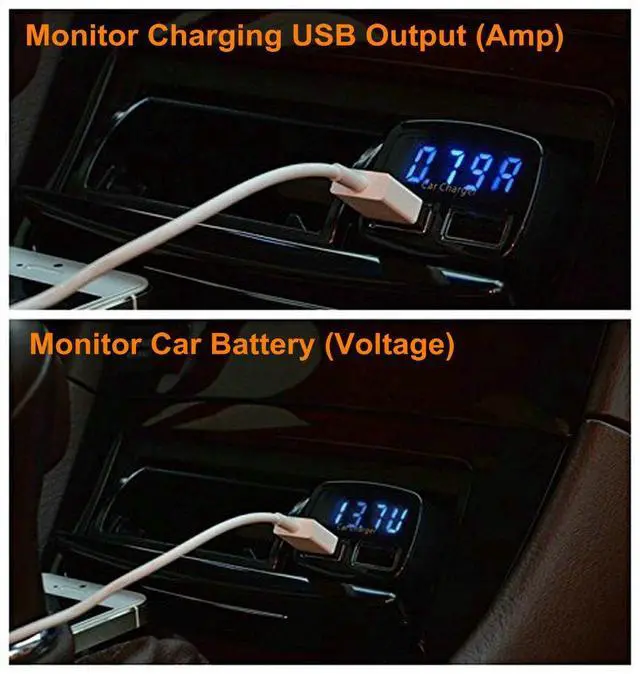 Alt view image 7 of 7 - 4.8A 24W Dual USB Car Charger Volt Meter Car Battery Monitor with LED Voltage & Amps Display, Cigarette Lighter Adapter, USB Cigarette Lighter Adapter, Compatible for iPhone 15/15 Pro Max