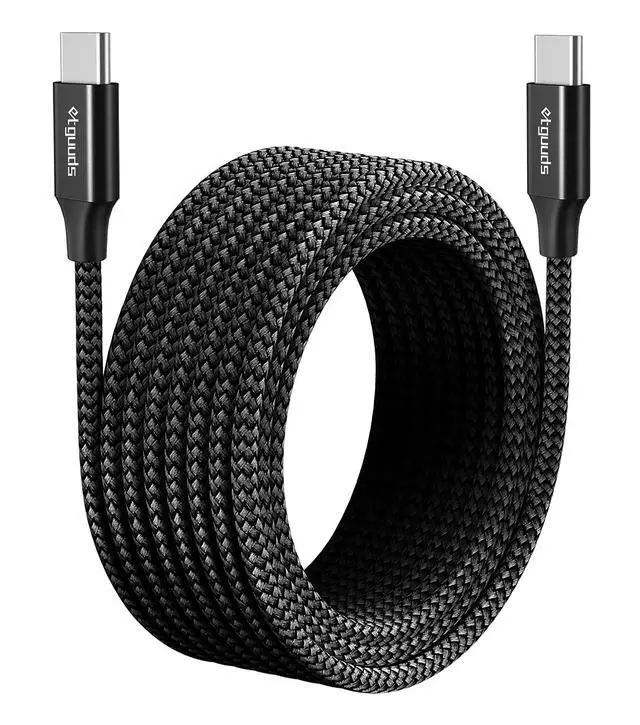 Main image of Extra Long USB-C to USB-C Cable - 16ft/5m PD 60W Fast Charge, Durable Double Braided Nylon Charging Cord 2.0 - Black