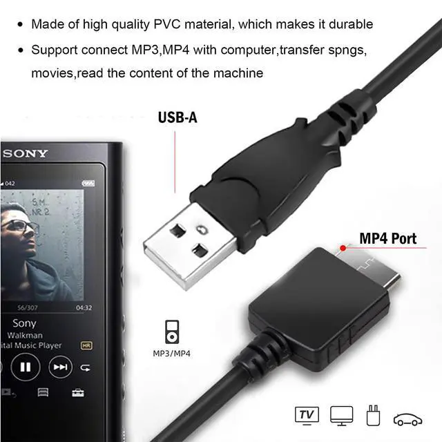 Alt view image 3 of 7 - MP3 Player Charger Cable Compatible with Sony Walkman NWZ MP3, Charging Cord for A Series, S Series, E Series, X Series, Z Series, Sony NWE394/B Walkman MP3 Player Power Cable(5FT)