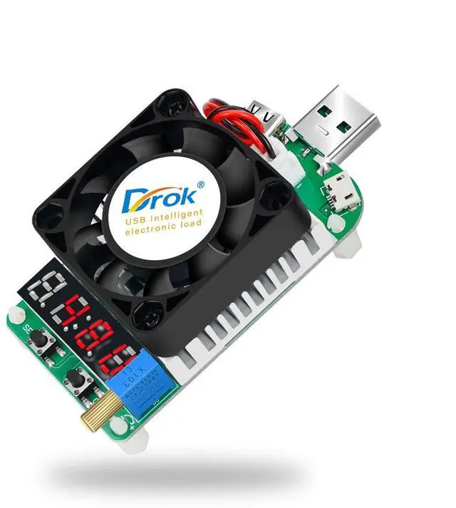 Main image of DROK USB Load Tester, Electronic Load Test Resistor Module 25W LD25 USB and Type C Interface Discharge Adjustable Constant Current 0.25A-4A Intelligent Temperature Control with Cooling Fan