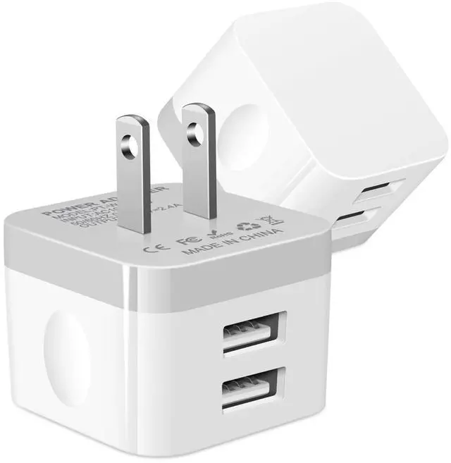 Main image of Dual USB Wall Charger, 2Pack 2.4A Double USB Wall Plug iPhone Fast Charger Block Box Brick Adapter for iPhone 17 16 15 14 13 12 Pro Max XS X 8 Plus, Samsung Galaxy S26 S25 S24 A17 A56 A16 A15 Note20