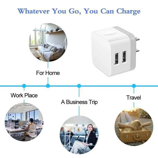 Alt view image 7 of 7 - Dual USB Wall Charger, 2Pack 2.4A Double USB Wall Plug iPhone Fast Charger Block Box Brick Adapter for iPhone 17 16 15 14 13 12 Pro Max XS X 8 Plus, Samsung Galaxy S26 S25 S24 A17 A56 A16 A15 Note20
