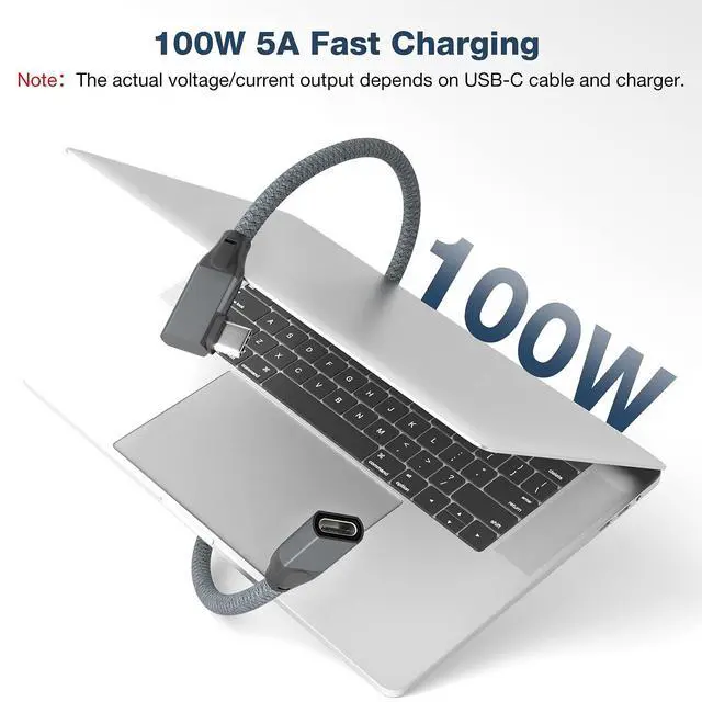 Alt view image 6 of 7 - USB C Extension Cable Right Angle 0.3M/1FT, 90 Degree USB-C 3.2 Female to Male Cable 20Gbps, 4K@60Hz Video Output Type C Extender for iPhone 17 16, MacBook Pro Air, iPad, Magsafe Charger