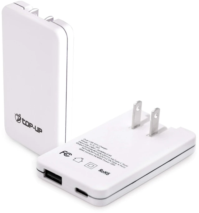 Main image of TOP-UP Flat USB Wall Plug 18W, Slim Dual Port USB C Charger Block | Flat USB Wall Charger, Thin USB Wall Plug, Foldable 90 Degree Type C Plug, iPhone 17 Charger, iPhone 18 Pro, iPad