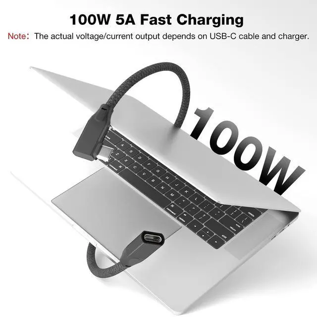 Alt view image 5 of 7 - USB C Extension Cable Right Angle 0.3M/1FT, 90 Degree USB-C 3.2 Female to Male Cable 20Gbps, 4K@60Hz Video Output Type C Extender for iPhone 17 16, MacBook Pro Air, iPad, Magsafe Charger